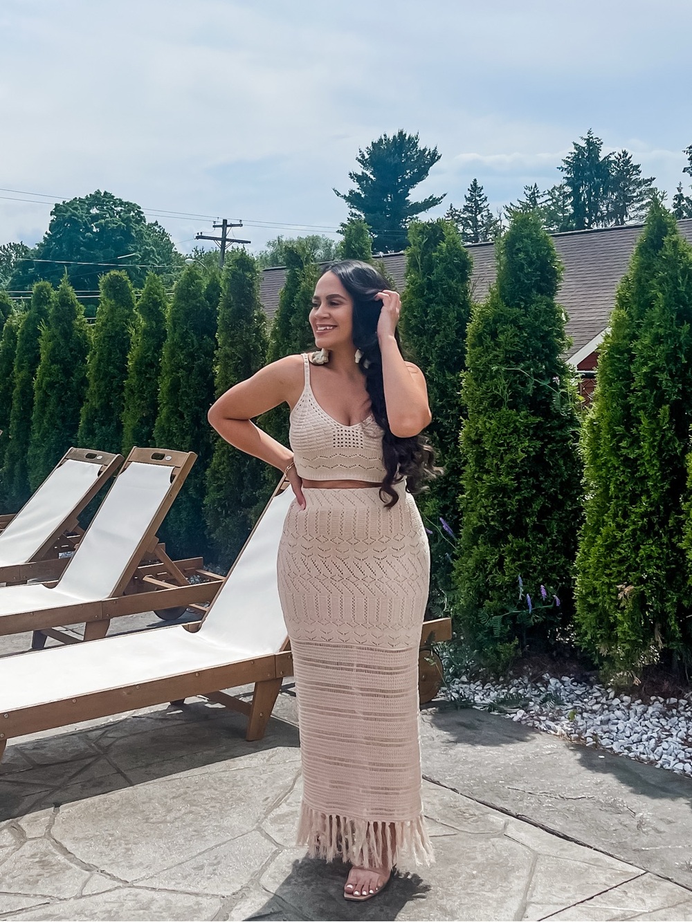 Beige Crochet Maxi Two-Piece Set